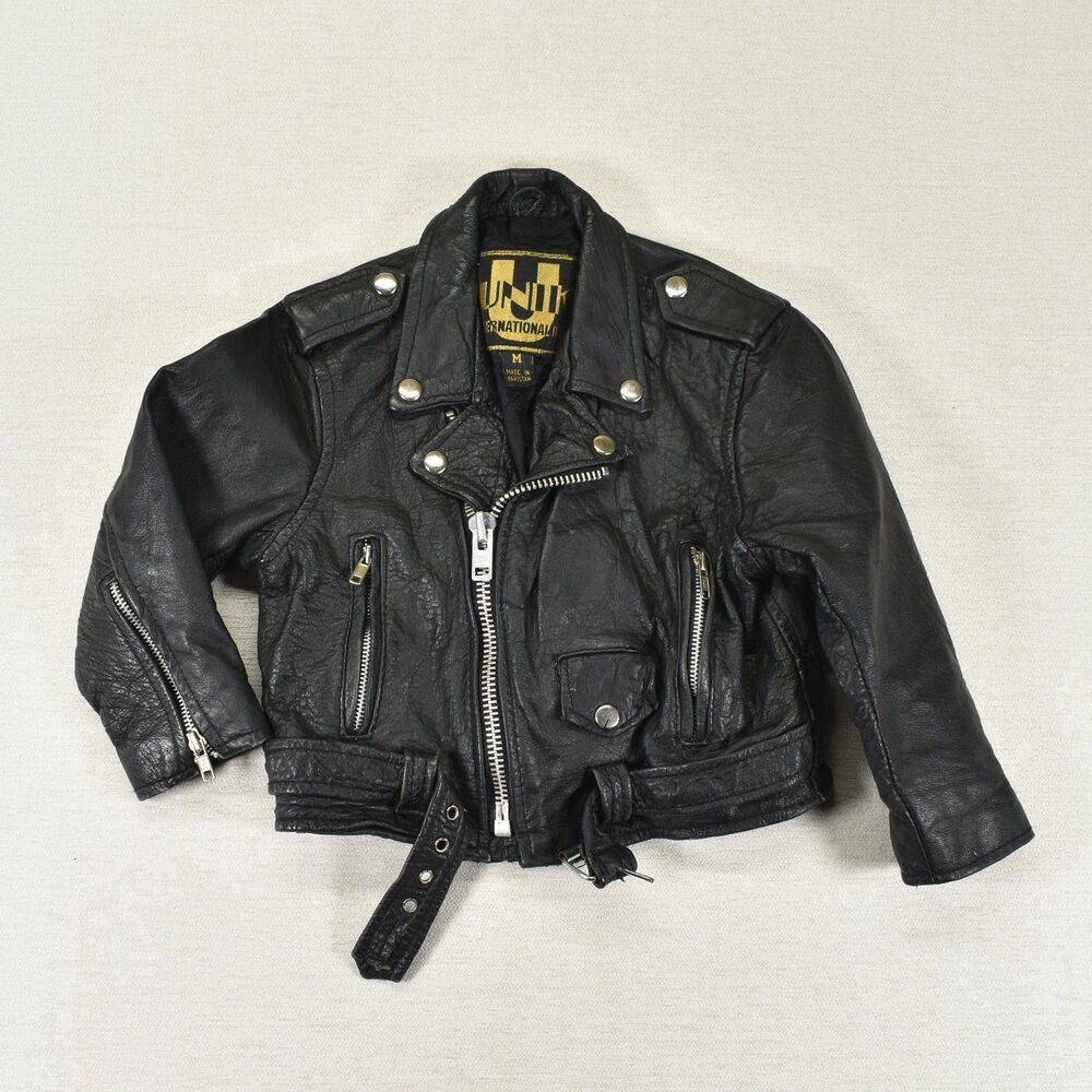 Vintage Leather Biker Jacket Toddler 3T Black Asymmetrical Zip Moto Outerwear